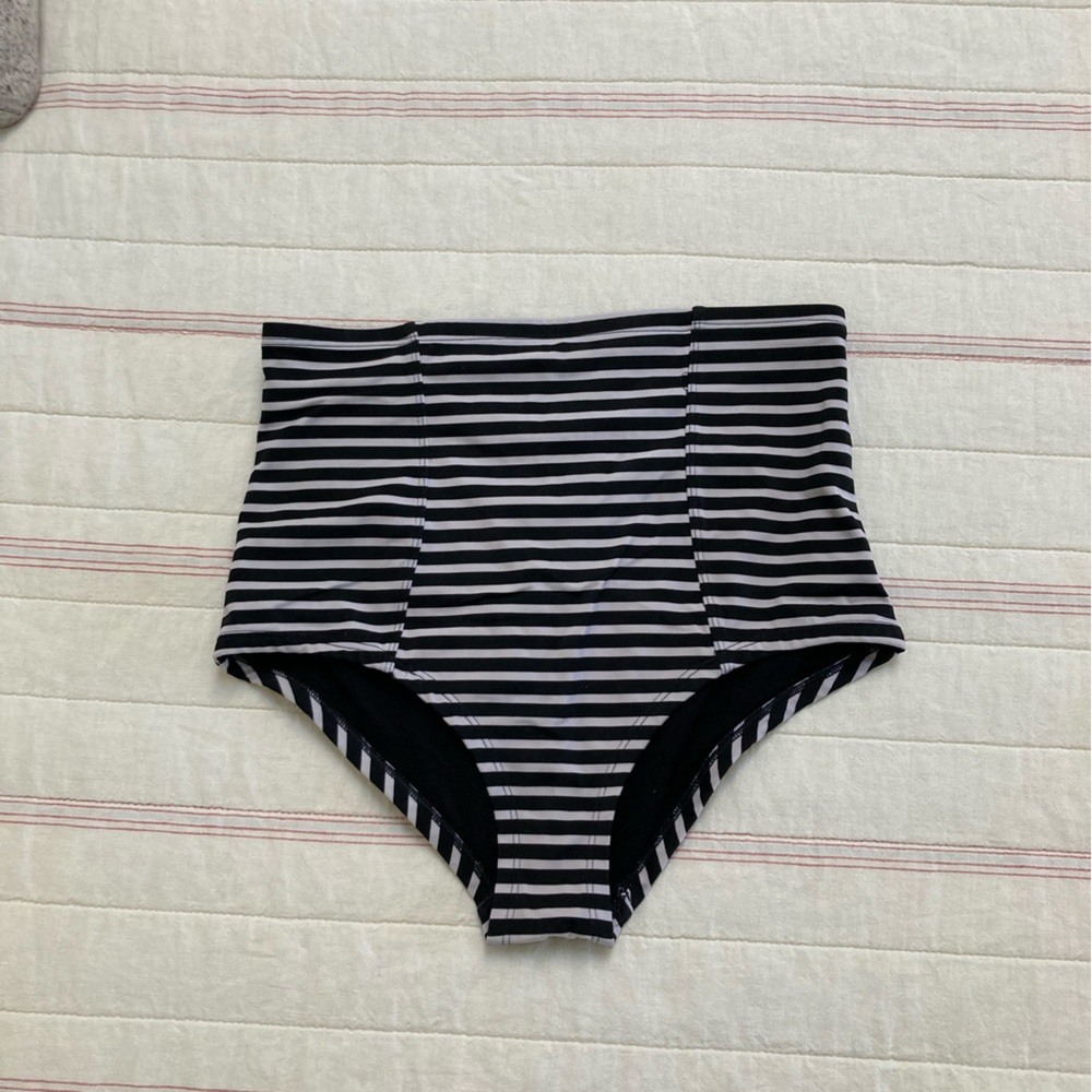 Urban Outfitters Out From Under High Waisted Black Striped Swimsuit Bottoms